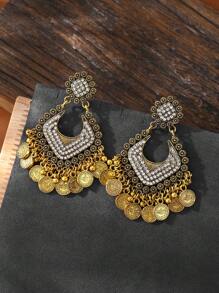 1pair Luxurious Vintage Heart-Shaped Rhinestone Earrings,South Asian Style Alloy Birdcage Pendant Jhumka Suitable For Women's Daily Wear, Party Jewelry