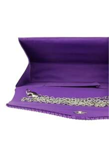 Girly Handbags Womens Pleated Diamante  Satin Clutch Bag - Purple - View 5