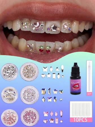 novani New Colorful Teeth Gemstones DIY Teeth Crystal Flat Back Glass Gemstones Multi-Shape Teeth Crystal Gems