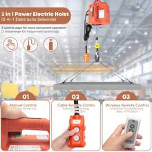 BriSunshine BriSunshine 3-in-1-Elektrohebezug, 500 kg, 1500 W, elektrische Hebewinde, 230 V, tragbar, mit 7,6 m Schlinge zum Heben, manuell/Kabel/Fernbedienung, 5 m/min
