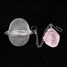 1/5 piezas Infusor de té de malla de acero inoxidable de 2 pulgadas (aproximadamente 5 cm) Colgante de piedra original Juego de té de cristal, taza, accesorios de cocina, infusor de té y taza de té, infusor de té con colgante de amatista, rosa, ojo de tigre y media luna, colador de té para té suelto