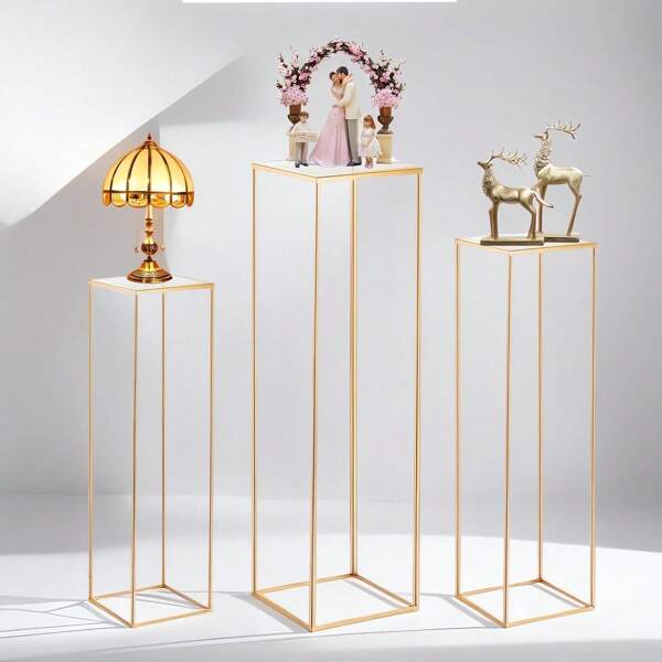 3 Stücke zylindrische Podestständer, quadratischer goldener Metall Pflanzenzylinder Ausstellungshalter für Partyblumen, Vitrinen, Zylindertische, Vasen, Geburtstags-Party Dekoration