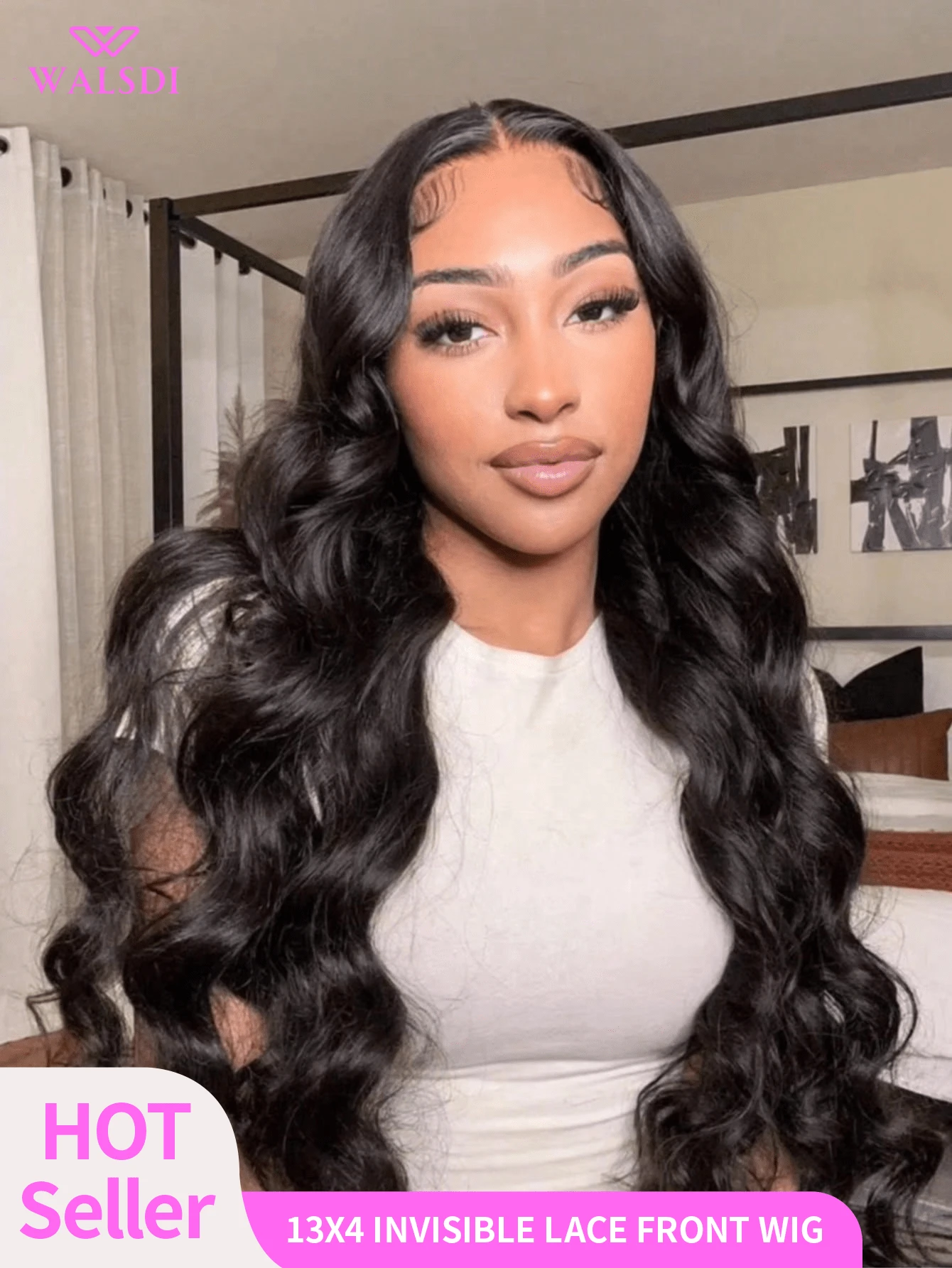 WALSDI 13x4 透明前部假发 22 英寸波浪蕾丝前部假发 预拔 200 密度预拔婴儿头发 自然发际线 女用婴儿假发