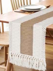 Boho Table Runner  Macrame Table Runners For Home Decor Cream & Brown Macrame Table Runner With Tassels For Boho Dining Bedroom Decor Rustic Bridal Shower