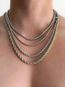 Collar de acero inoxidable con baño de vacío de diseño con giro, cadena cubana de estilo hip hop, en color dorado, plateado y negro, de 2mm, 3mm, 4mm y 5mm, adecuado para el uso diario de los hombres, regalo de fiesta, regalo de Pascua, accesorio de joyería popular para combinar con atuendos diarios, regalo para fiestas, bodas, celebraciones, estilo punk, formal, trajes de oficina, regalo de Pascua, adecuado para celebraciones, bodas y accesorios casuales