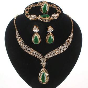 奢华优雅的锆石首饰套装，5 件水钻 - 包括项链、手链、耳环、戒指 - 非常适合婚礼、宴会、情人节礼物