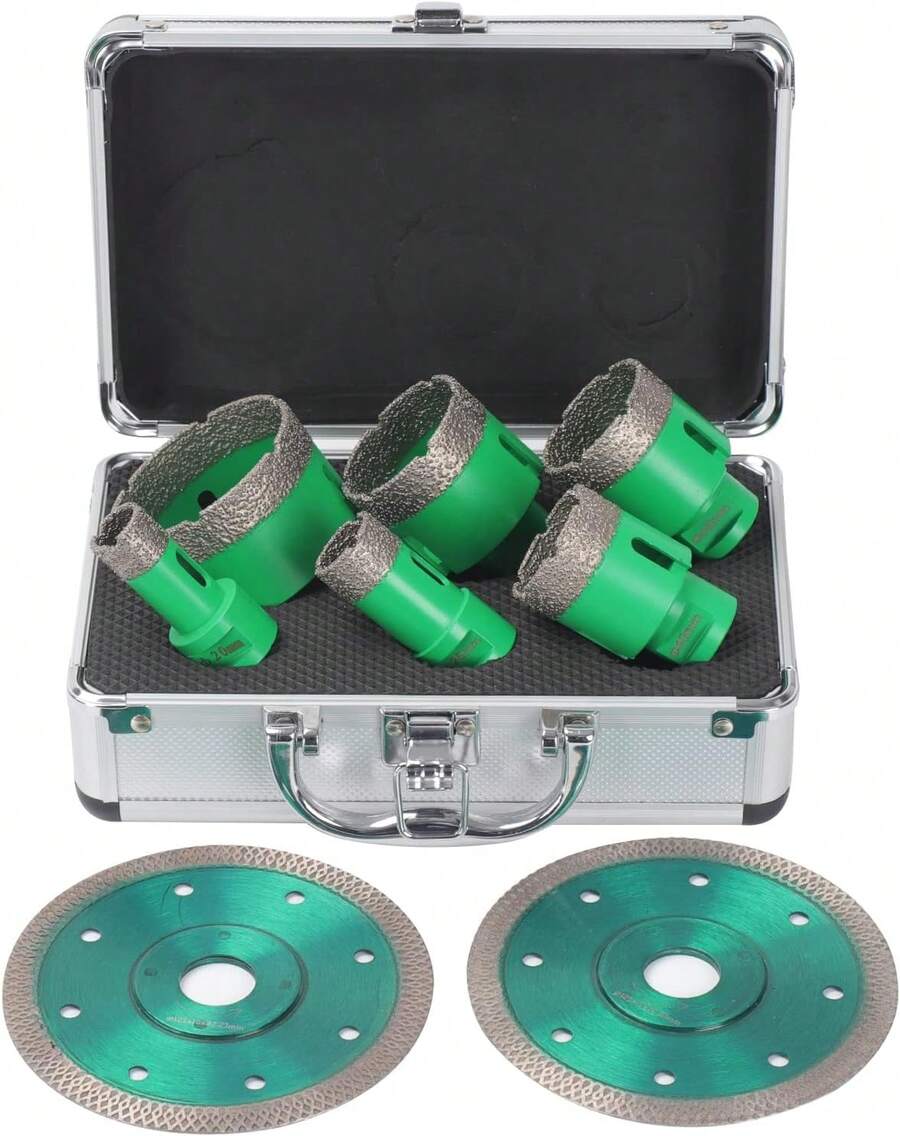 BriSunshine 6PCS Foret Diamanté Kits avec 2 Disques Diamant, 20/25/40/45/50/68mm Trépans avec Filetage M14 pour Perçage à sec pour Verre, Carrelage, Céramique, Marbre, Porcelaine de Coupe