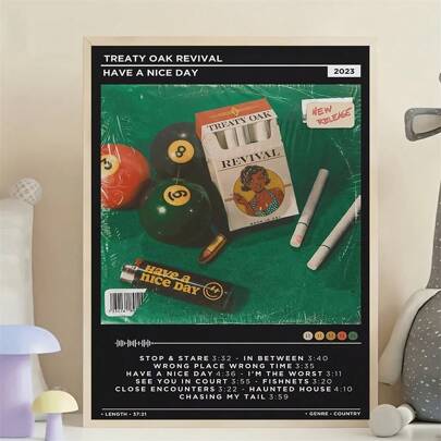 1 件复古 DWTSG 66 Treaty Oak Revival 帆布海报，主题“祝您度过美好的一天”，无框家居和办公室艺术海报，音乐海报，流行风格，适用于家庭、办公室、卧室、走廊、教室装饰、家居绘画和墙面艺术装饰、浴室装饰。