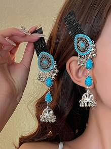 1 对复古风格水滴形波西米亚风铃发夹，适合日常、节日和婚礼佩戴