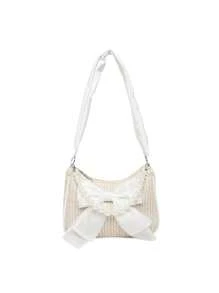 A Brand New Mini Bow Pearl Handbag, Fashionable And Avant-Garde, Made Of Exquisite And Simple Pu+Woven Material, Suitable For School, Shopping, Travel, And Spring Outings. It Is The Best Choice For Girl To Use In Spring And Is The Best Gift For Friends And Classmates - Bow Pearl Handbag - View 11