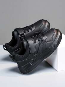 Girls' & Boys' Fashion Casual Shoes, Outdoor Black Leather Non-Slip Lightweight Sneakers For Kids - Black - View 4