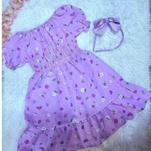 vestido verao lilas floral moda evangélica menina feminino infantil do 02 ao 10 - Multicolorido - Visão 3