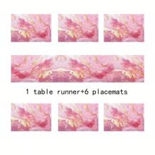1pc/5pcs/7pcs, Home Decor, Elegant Pink Marble Print Table Runners - Polyester, Rectangular, Suitable For Home & Kitchen Decor, Perfect For Party & Holiday, Marble Print, Table Runners