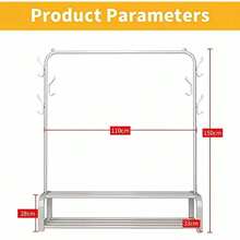Clothes Rail Heavy Duty Clothing Rail For Bedroom Metal Garment Rack 110x33x150cm Clothing Rack With 2 Tier Shoe Storage Shelf And 6 Side Hooks Coat Rack Hanging Rail For Clothes - Black - View 2