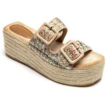 坡跟凉鞋，配有超大扣环和绳索鞋底 - 波西米亚时尚风格 - 彩色 - 查看 2