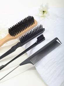 4pcs Boar Bristle Hair Brush Set - Unisex Edge Styling Set, Suitable For Creating Smooth Slick Back, Voluminous And Soft Hairstyles - Suitable For Curly And Normal Hair - Multicolor - View 4