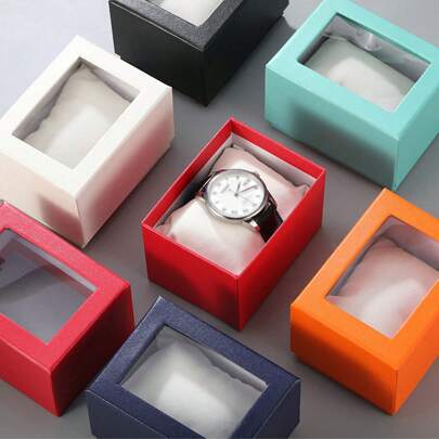 1pc Creative Square Transparent Windowed Watch/Jewelry Display Storage Box With Cushion, Gift Packaging Box For Gifts To Mom, Girlfriend