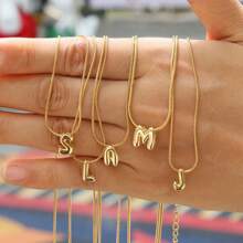 26pcs English Letter Pendant Necklace, Stainless Steel Curb Chain, Fashion Accessory