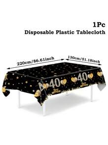 1pc Black Gold 21st & 30th & 40th & 50th & 60th & 70th Birthday Disposable Table Runner, Balloon Star Pattern Happy Birthday PE Table Cover, 21st & 30th & 40th & 50th & 60th & 70th Happy Birthday Party Decoration Table Cloth