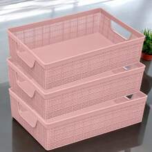 Kit 3 Stackable Plastic Organizer Baskets 2 Liters Kitchen Bathroom Kitchen - 淺粉紅色 3 - 查看 1