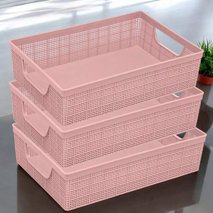 Kit 3 Stackable Plastic Organizer Baskets 2 Liters Kitchen Bathroom Kitchen - 淺粉紅色 3 - 查看 1