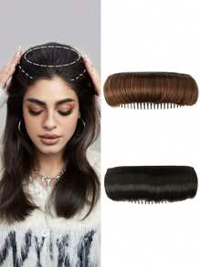 2 Pieces Per Set Wig Pads With Hair Roots Inserted Into The Comb Style, Raised With Fluffy Padding, Hair Extensions, Hair Tips, Hair Roots, Wig Pieces, Forehead Hair Styling Tool - Multicolor - View 10