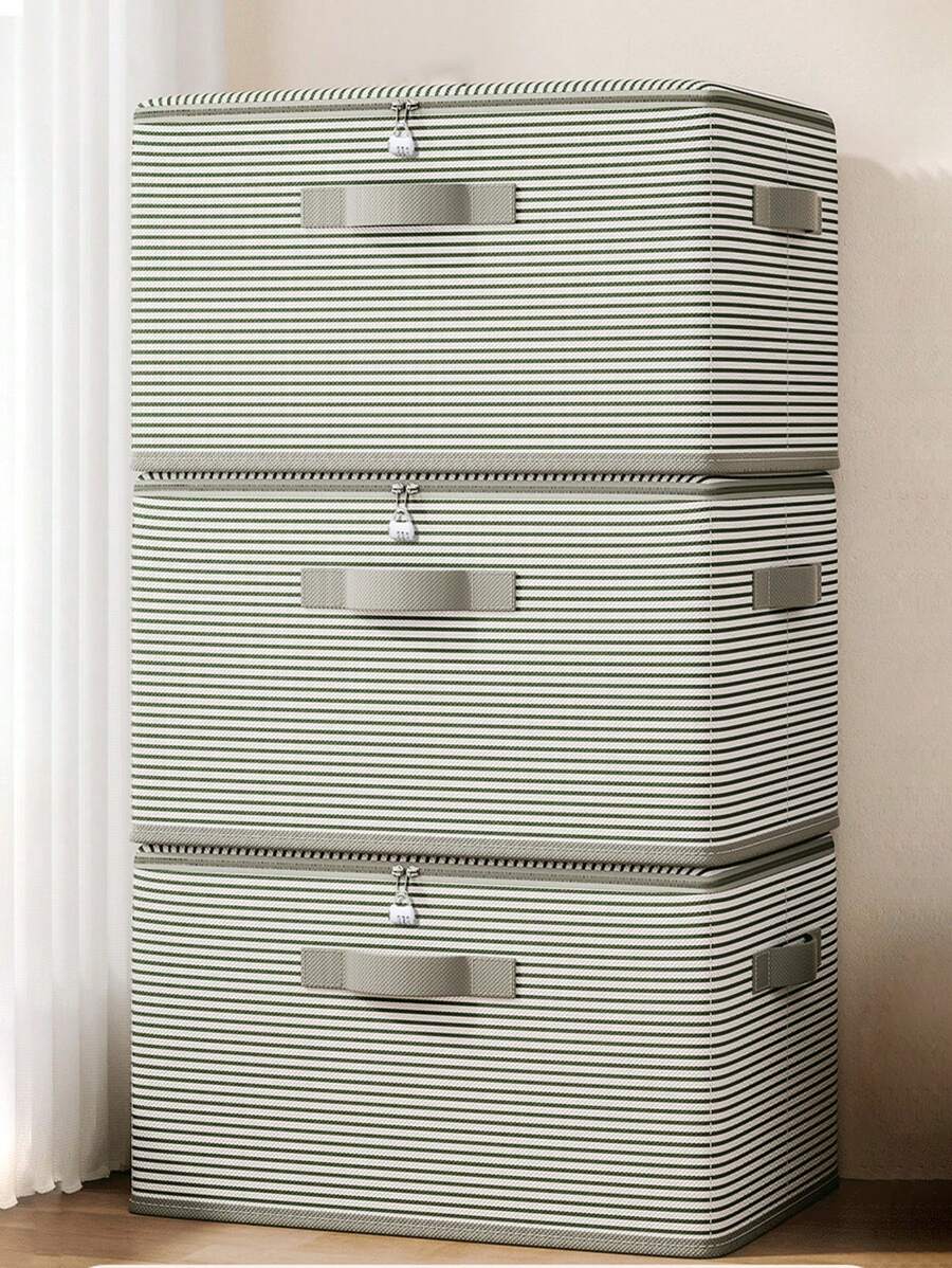 Large Capacity Fabric Storage Box With Lid For Home, Foldable Wardrobe Organizer For Clothes And Blankets