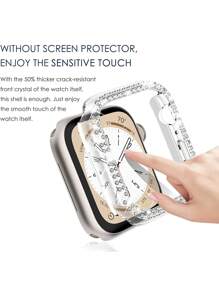 2 pièces/set Étui de montre étincelant avec décoration de strass à la mode et glamour, en plastique ajouré, résistant aux chutes, compatible avec les boîtiers de montre Apple Watch 38/40/41/42/44/45/46/49 mm, pour les séries Ultra/SE/10/9/8/7/6/5/4/3/2/1, accessoires d'étui de montre intelligente or+transparent