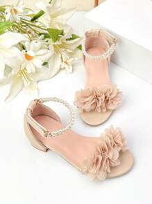Summer High Heel Pearl Sandals, Girls High Heel Dance Shoes, Student Performance Daily Activity Sandals, Wedding Shoes - Apricot - View 5