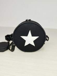 Black Letter Graphic Casual Shoulder Bag For Men, Suitable For Travel, Walking, And Shopping - Black - View 4