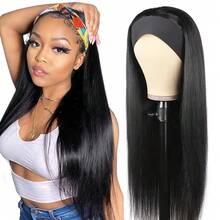 40 Inch Headband Wig Human Hair Straight Headband Wigs For Black Women Glueless None Lace Front Wig Brazilian Virgin Human Hair Wigs Natural Color - Natural Black - 查看 2
