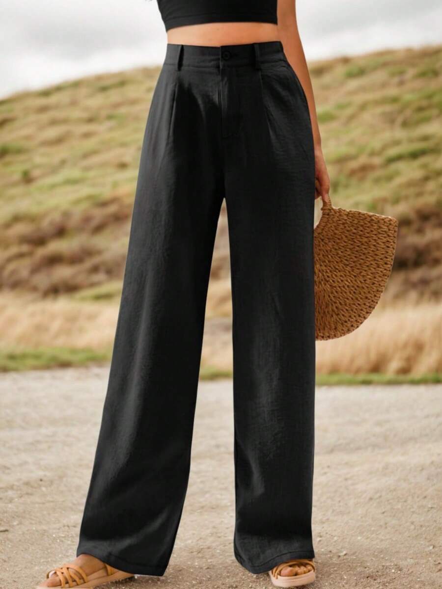 SANOPY Women's Pants,Pants For Women,Wide Leg Pants Woman,High Waist Business Suits Slight Wide Leg Pant With Pockets - màu đen - Xem 1