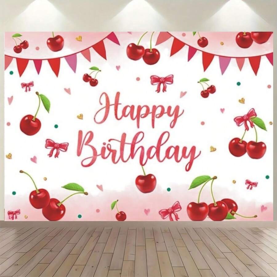 1 pieza Decoración de fondo para fiesta de cumpleaños, pancarta dulce con moño rojo de cereza. Adecuado para decoración de mesa de pastel, cabina fotográfica, fondo de fotografía. Múltiples tamaños, multiusos para hombres y mujeres. Tela de fondo para decoración de fiestas apta para todo el año, tanto en interiores como en exteriores, estudios de fotografía, decoración de jardín, decoración de fiestas y cabinas telefónicas. - Multicolor - Ver 1