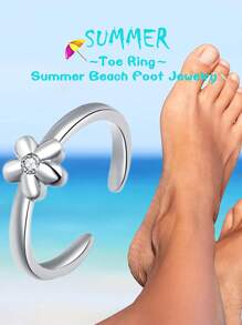 1pc Minimalist Toe Ring Foot Ring For Women S925 Sterling Silver Glamorous Fine Ladies Jewelry Gift For Girls - Small Flower - View 1
