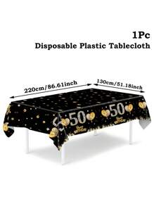 1pc Black Gold 21st & 30th & 40th & 50th & 60th & 70th Birthday Disposable Table Runner, Balloon Star Pattern Happy Birthday PE Table Cover, 21st & 30th & 40th & 50th & 60th & 70th Happy Birthday Party Decoration Table Cloth