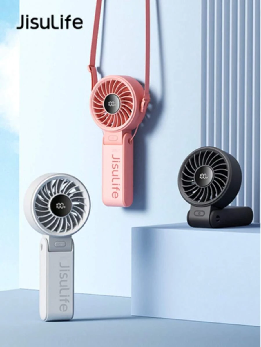 JISULIFE Ventilatore portatile JISULIFE Life7 - Massima flessibilità: motore ad alta potenza, display LED, ricaricabile 3600mAh, 5 velocità, design pieghevole, 3 in 1 portatile per mano/scrivania/collo, ideale per viaggi, regalo per le donne
