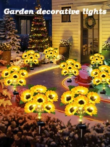 1pc Solar Sunflower Lights, LED Outdoor Waterproof Simulated Flower Arrangement Lamp, Garden Decoration Lawn Light, Wooden Pile Light, 1/3/6 Sunflowers, Best Gift, Mother's Day Father's Day Gift, Grandparents' Gift - Sunflower - View 3