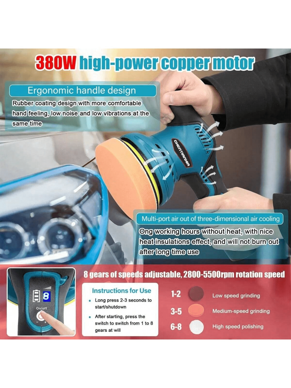12V Lithium Elektrische Polierschmaschine, kabellos, praktisch für Auto Politur und Schleifen, einstellbare Geschwindigkeit, handgehaltene Schleifmaschine