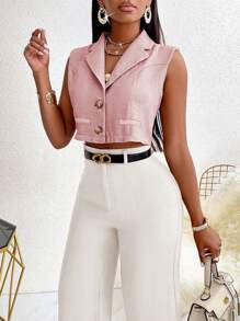 Blazer corto y sin mangas elegante y de moda para mujer - Rosa - Ver 3