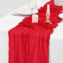 1pc Large Red Braided Table Runner, Cheese Cloth Bohemian Gauze Table Cloth, Romantic Sheer Fabric Table Mat, Suitable For Wedding Party, Bridal Shower Gift