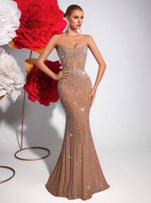 ADYCE Vestido de cóctel, vestido de invitada de boda, vestido formal, vestido de noche de mujer con cuentas y decoración de strass, de cintura alta y espalda descubierta, ajustado al Body