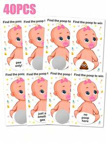 40 piezas - Juego de rascar 'Hacer caca' para baby shower de niño, juego divertido fácil de jugar, idea divertida, actividad para romper el hielo. Tarjetas de rifa, chupete azul - Multicolor - Ver 14