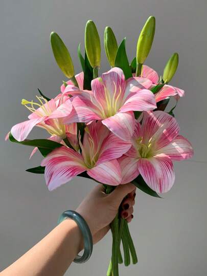 5pcs/3pcs/2pcs/1pc (Pink/White) 26.97in/68.5cm Artificial Lily Flowers, Wedding Decor, Bridal Backdrop Props, Bouquet, Corsage, Wristband, Wedding Arch, Party Decor, Gift Decor, Restaurant Centerpiece