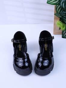 New Spring/Summer Girls High Heel Sandals Fashion Vintage Kids Closed Toe Shoes Big Children Leather Platform Shoes Black Little Girl School Shoes British Style Baby Student Flats