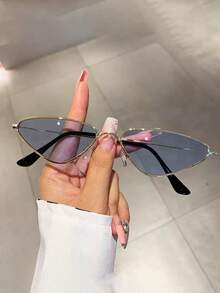 1 件女士时尚复古猫眼金属框架时尚眼镜，适合街头风格、海滩度假和日常休闲穿着 - 黑色 - 查看 8