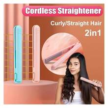 Cozy Home Curling Iron, Mini Dual-Purpose Curling Iron, Multi-Functional Travel Curling Iron Cordless, USB Ceramic Mini Hair Curler, Upgrade 2-In-1 Portable Curling Wand And Flat Iron 2pcs-D