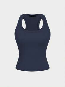 Floreya Square Neck Camisole Top For Women, Summer Minimalist Casual Slim Fit Cropped Sleeveless Cami Top, French Style Versatile Layering Piece, Suitable For All Seasons - Royal Blue - View 3