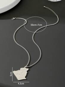 1 Pc Men's Fashion Personalized Map Shaped Metal Pendant Necklace - Silver - View 5