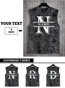 Customized Personalized "Letter, Name, Blessing" Men's Vest, Customize Your Text, Customize Your Name, Customize Baby/Friend/Idol/Couple/Family/Party/School/Sports/Pet Love Letter Print, Logo/Business/Company Party Uniform, Birthday Gift, Holiday Gift, Party Gift, Wedding Gift, Friend Gift, Anniversary Gift Ornamental,Dawg Stylish,Fashion,Hipster,Contracted,Easy Costume,Modest Fashion,Minimal Chic,Casual Custom,Unique,Personalized Ideal Gifts For Him Family,Boyfriend,Friends,Children - Black - View 1