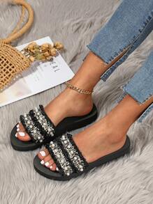 Women's Slippers Summer 2025 New Indoor Home Slippers, Fashionable Bow Decor Slide Sandals, Ladies Outdoor Beach Slippers
